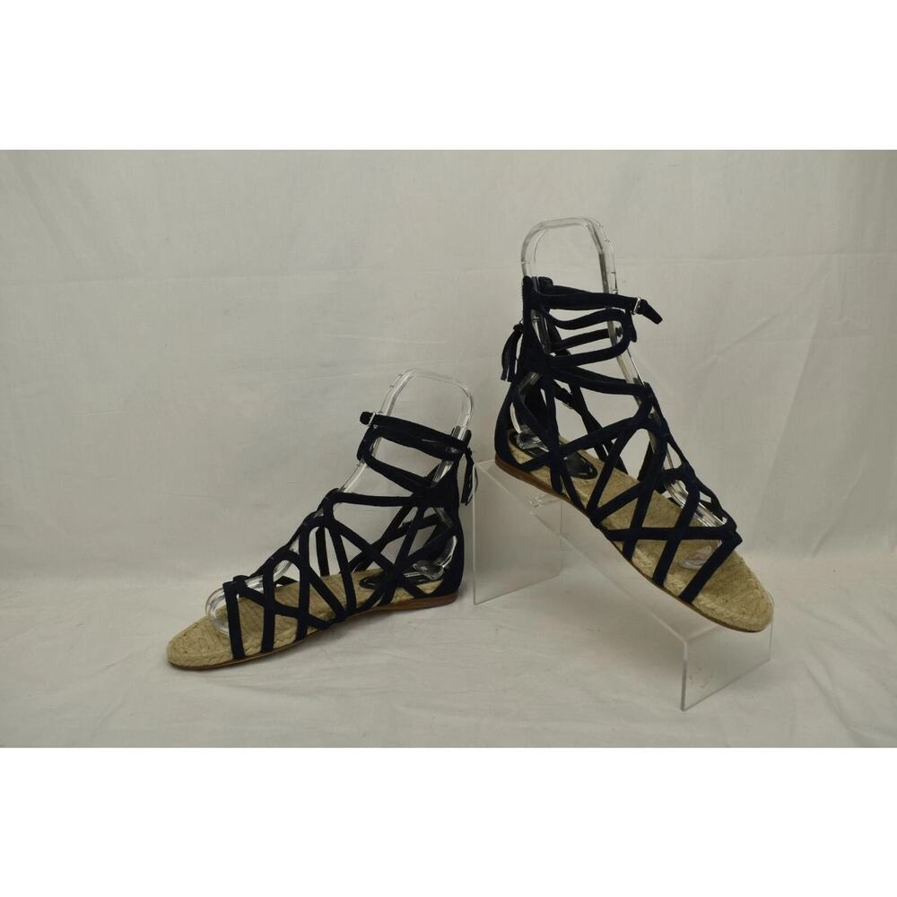 NEW MIU MIU PRADA BLUE SUEDE ESPADRILLES GLADIATOR BUCKLES ZIP FLATS SANDALS 38 - Picture 8 of 9